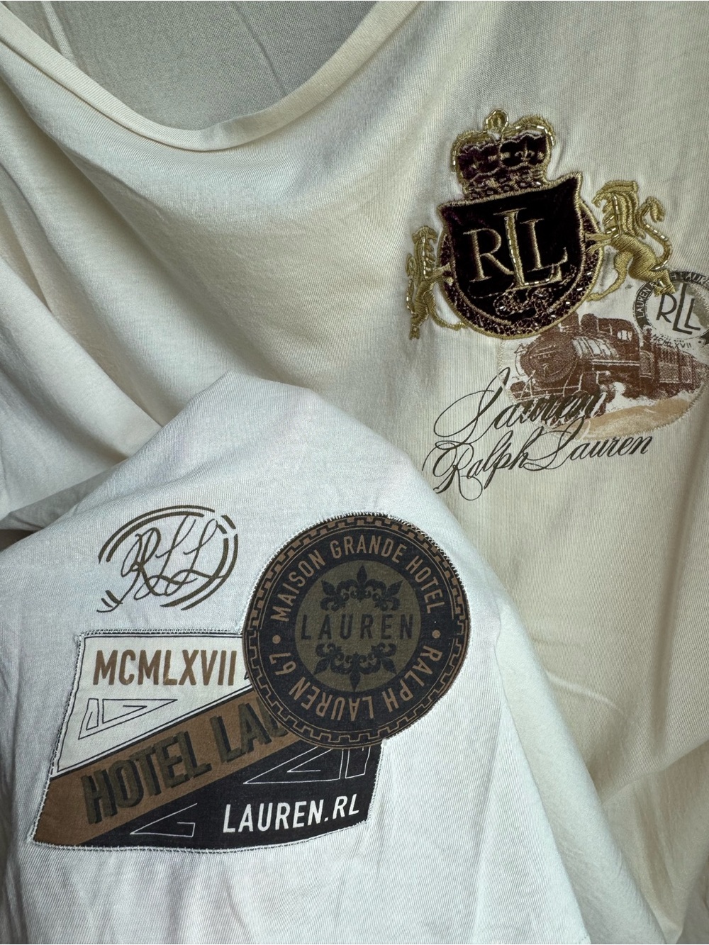Ralph Lauren Cream Short-Sleeve Embroidered Crest Tee - Picture 4 of 4